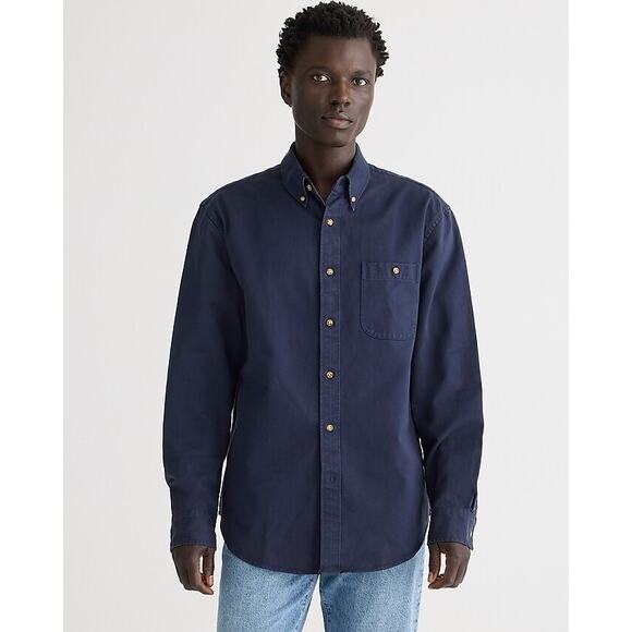 J.Crew Relaxed garment-dyed heavyweight twill shirt Navy blue M - Picture 1 of 4